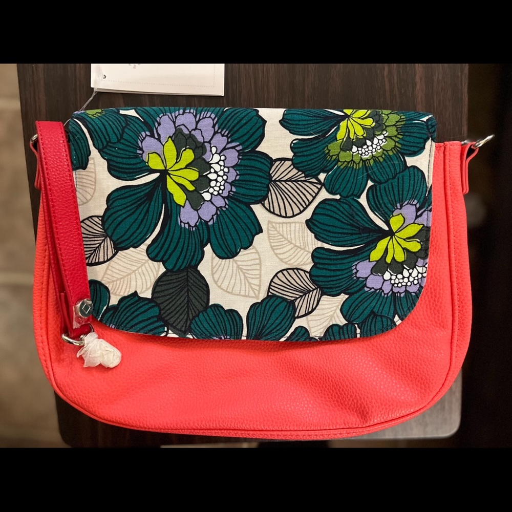 Thirty-One Coral and Floral Crossbody Bag